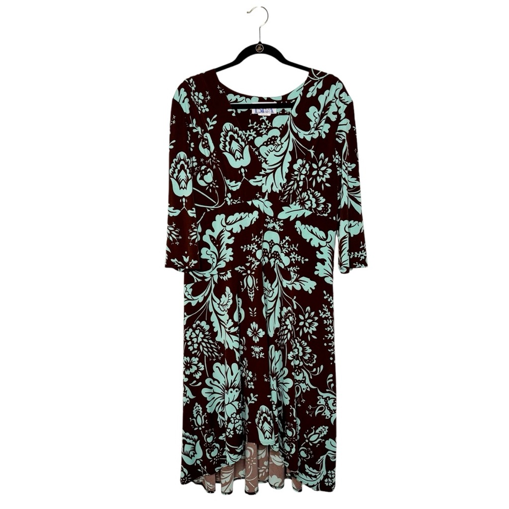 VINTAGE BFA CLASSIC HIGH LOW BROWN TEAL DRESS SZ 16